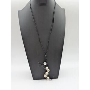 Boho 925 Sterling Silver Hook Clasp Double Corded Fringe Pearl Drop Necklace